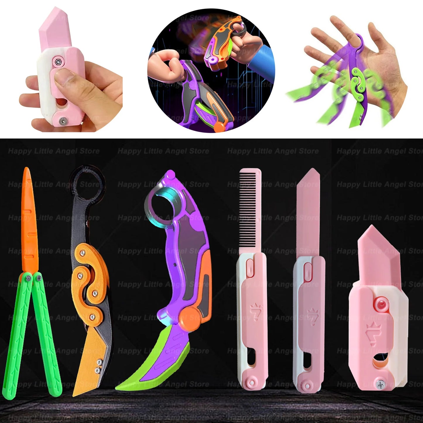 3D HubDepot™ New 3D Printing Plastic Butterfly Claw Knife Carrot Gravitys Knife Decompression Toy